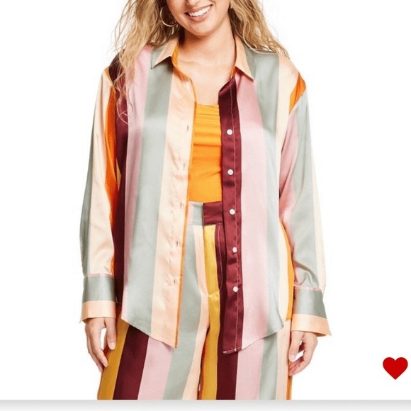 NWOT Colorful Striped Satin Button Down - Fe NoelxTarget - Picture 7 of 8